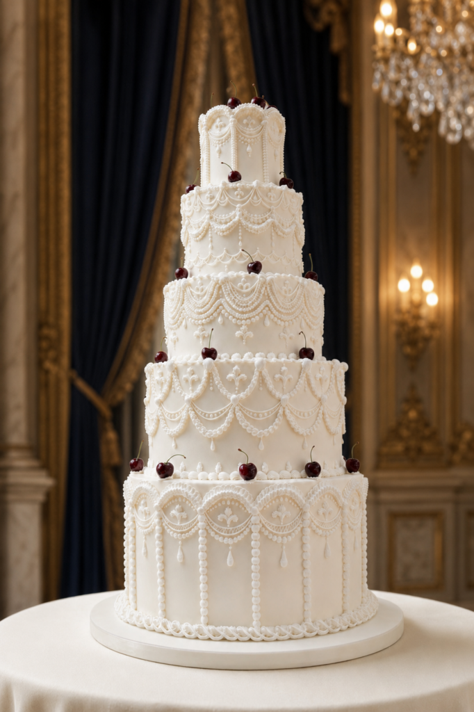luxury royal-iced multi-tier wedding cake by Elegateau, London